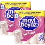 Neva Home Mavi Beyaz Tuvalet Kağıdı, 2 Katlı, 32 Rulo, 2 Paket