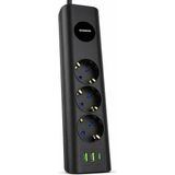 Neva Home Termal Akım Korumalı Priz, 3 Prizli Cee7 Schuko, 3 USB 2.1A Çıkışlı, 10A 2500W, Kısa Devre Korumalı, LED Indikatörlü Güç Anahtarlı, 2 Metre Kablolu Çoklu Priz | Model 3403