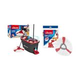 Neva Home Turbo Paspas Komple Set, Teleskopik Saplı Yer Sileceği, Güçlü Lifli Mikrofiber Paspas Başlığı ve Güçlü Sapanlı Kova, Hızlı ve Güçlü, Sap Uzunluğu 125 Cm+Vileda Turbo 2in1 Yedek Paspas