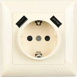 Neva Home Visage 2 USB Çıkışlı Çocuk Korumalı Topraklı Priz, 5V, 2.4A, Krem