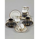 Neva N3500 Magro 6 Kişilik Kahve Fincan Takımı - Beyaz - Siyah - Gold - 90 ml