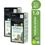 Neva NATURALIS (vegan) Amonyaksız 2'Lİ SET 1.0 YOĞUN SİYAH Kalıcı Krem Saç Boyası Seti - 1,0 Siyah