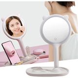 Neva Prime Kedi Kulaklı Telefon Standlı Yuvarlak Dokunmatik LED Ayarlı Masa Üstü Makyaj Aynası (5361)