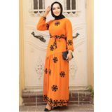 Neva Style 1332T Çiçek Desenli Turuncu Tesettür Elbise