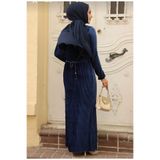 Neva Style 22751L Pileli Lacivert Kadife Tesettür Elbise