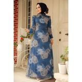 Neva Style 279323IM Çiçek Desenli İndigo Mavisi Tesettür Elbise