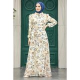 Neva Style 279326E Çiçek Desenli Ekru Tesettür Elbise