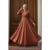 Neva Style 5397KRMT Simli Kiremit Tesettür Abiye Elbise