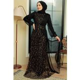 Neva Style 5696GOLD Pul Payet İşlemeli Gold Tesettür Abiye Elbise