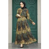 Neva Style 76871HK Haki Desenli Tesettür Elbise