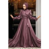Neva Style Bağlama Detaylı Kahverengi Tesettür Abiye Elbise 48051kh