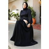 Neva Style Boncuk Detaylı Siyah Tesettür Abiye Elbise 23301s