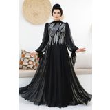 Neva Style Boncuk Işlemeli Siyah Tesettür Abiye Elbise 46401s