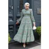 Neva Style Çiçek Desenli Çağla Yeşili Tesettür Elbise 32816CY