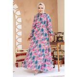 Neva Style Çiçek Desenli Fuşya Tesettür Elbise 27994F