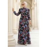 Neva Style - Çiçek Desenli Gül Kurusu Tesettür Elbise 27941gk