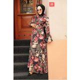 Neva Style - Çiçek Desenli Kırmızı Tesettür Elbise 279312k