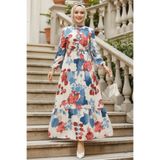Neva Style Çiçek Desenli Mürdüm Tesettür Elbise 10214MU