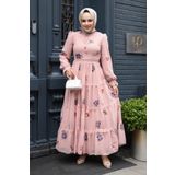 Neva Style Çiçek Desenli Pudra Tesettür Elbise 32816PD