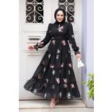 Neva Style Çiçek Desenli Siyah Tesettür Elbise 32815S
