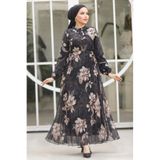 Neva Style Çiçek Desenli Siyah Tesettür Elbise 50355S