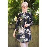 Neva Style Çiçek Desenli Siyah Tesettür Viskon Tunik 10520S
