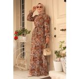Neva Style - Çiçek Desenli Taba Tesettür Elbise 29710tb