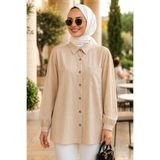 Neva Style Çizgili Bambu Taş Tesettür Gömlek 15587TAS