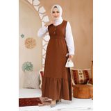 Neva Style Çizgili Kahverengi Tesettür Jile Elbise 70501KH