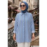 Neva Style Çizgili Modal Mavi Tesettür Gömlek 52342M