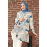 Neva Style Desenli İndigo Mavisi Tesettür Tunik 11677IM