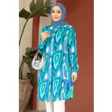 Neva Style Desenli İndigo Mavisi Tesettür Tunik 11679IM