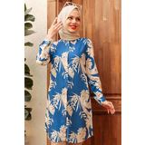 Neva Style Desenli Indigo Mavisi Tesettür Viskon Tunik 11552ım