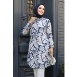 Neva Style Desenli Lacivert Tesettür Tunik 11700L