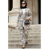 Neva Style Desenli Siyah Tesettür İkili Kimono Takım 12122S