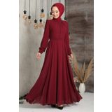 Neva Style - Düğme Detaylı Bordo Tesettür Elbise 2703br