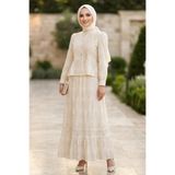 Neva Style Düğme Detaylı Peplum Fisto Bej Tesettür İkili Takım 50063BEJ
