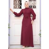 Neva Style - Düğme Detaylı Vişne Tesettür Elbise 2703vsn