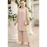 Neva Style Düğmeli Bej Tesettür İkili Takım 12172BEJ