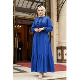 Neva Style Fırfır Detaylı Sax Mavisi Tesettür Elbise 6731SX
