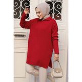 Neva Style Fitilli Kırmızı Tesettür Triko Tunik 65903k