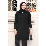 Neva Style Fitilli Siyah Tesettür Triko Tunik 65903s