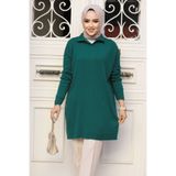 Neva Style Fitilli Zümrüt Yeşili Tesettür Triko Tunik 65903zy