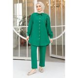 Neva Style İnci Detaylı Yeşil Tesettür İkili Takım 12461Y