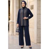 Neva Style İthal Krep Lacivert Taş İşlemeli Tesettür İkili Takım 95726L