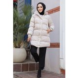 Neva Style Kapşonlu Bej Tesettür Şişme Mont 80191BEJ