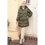 Neva Style Kapşonlu Haki Tesettür Şişme Mont 80191HK