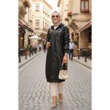 Neva Style Kapşonlu Siyah Deri Tesettür Kap 1503S