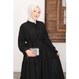 Neva Style Kat Piliseli Siyah Tesettür Elbise 14232S