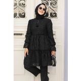 Neva Style Kat Piliseli Siyah Tesettür Tunik 13921S